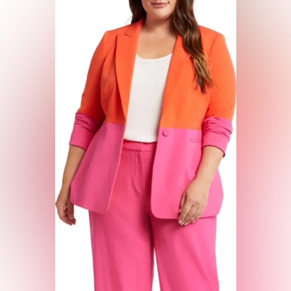 Tahari ASL Women’s Colorblock office career feminine Blazer Orange Pink Size 16